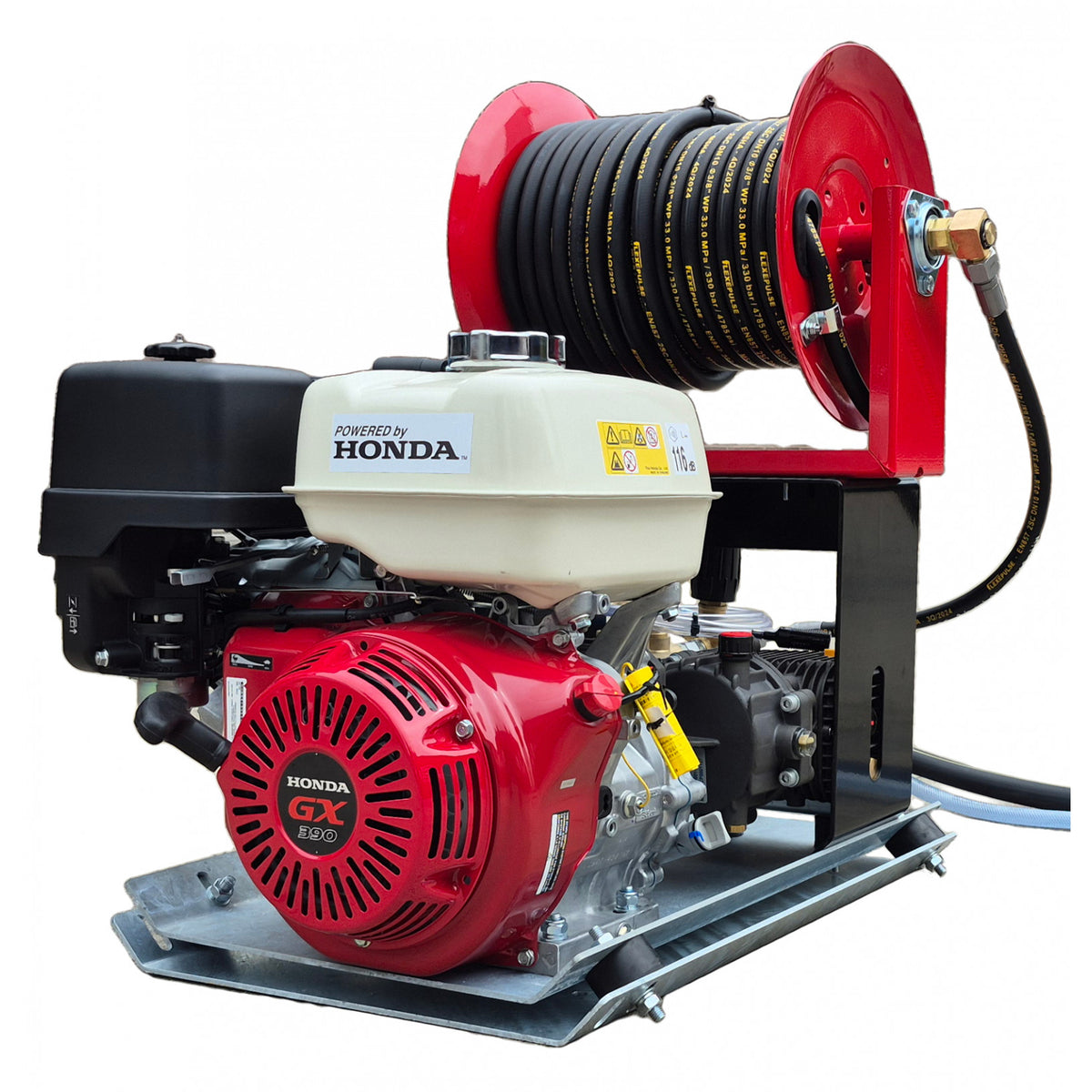 Industrial Pressure Washer - Honda GX390 21 LPM Powerwasher Skid Frame - Electric Start Option + 30M Reel