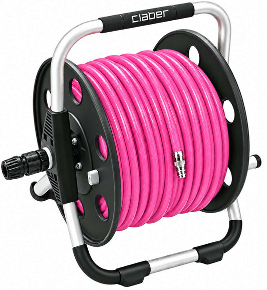 Metal Claber Reel With 100m of Hi Vis PINK Hose