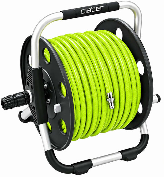Metal Claber Reel With 100m of Hi Vis Green Hose