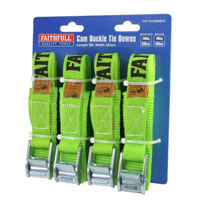 Cam Buckle Tie Downs 5M x 25mm - Set of 4