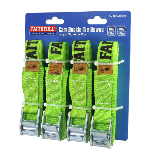 Cam Buckle Tie Downs 5M x 25mm - Set of 4
