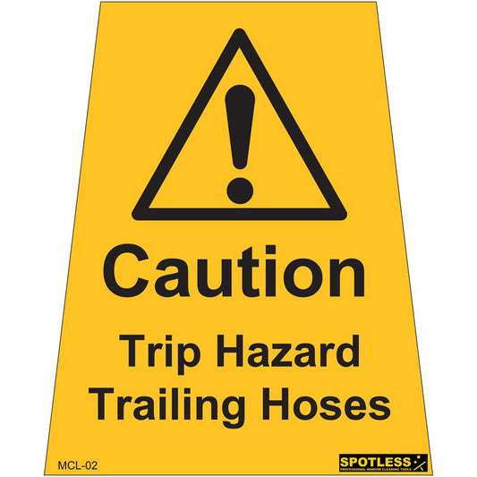 Trip hazard trailing hose" sticker